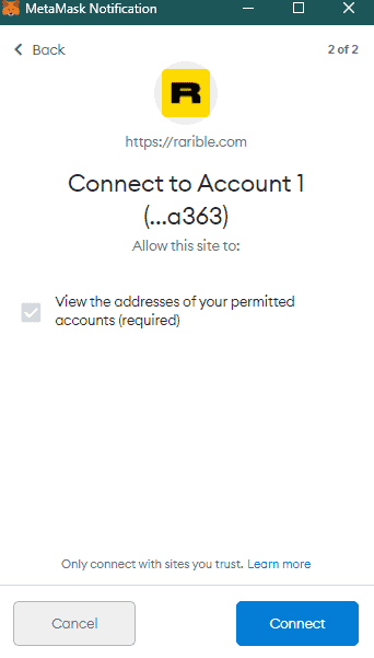 Connect Selected Account With Rarible