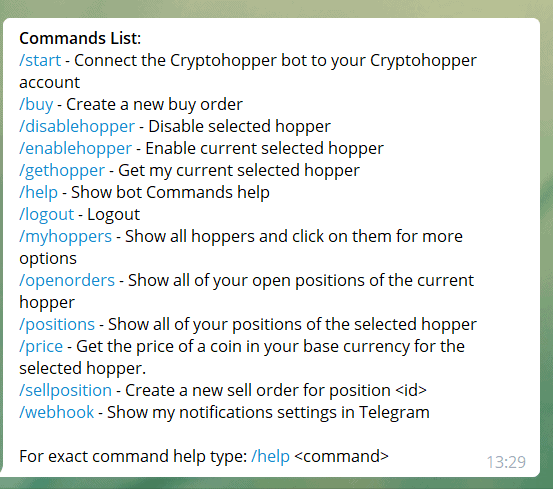 Telegram Command List