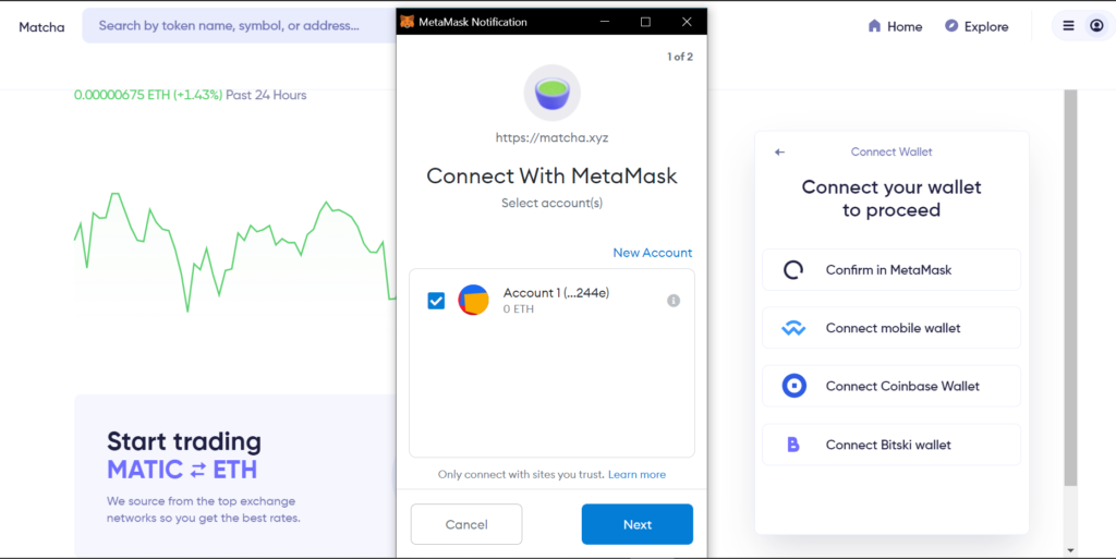 Connect Metamask With Matcha 