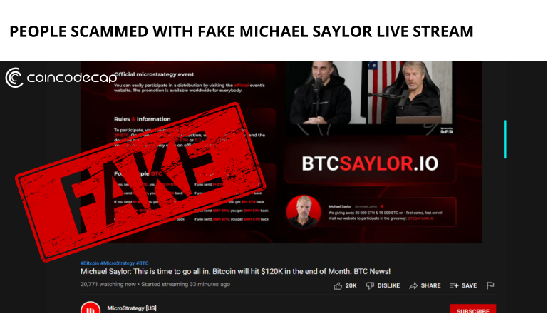People Scammed With Fake Michael Saylor Live Stream