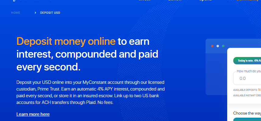 Deposit money with MyConstant.com