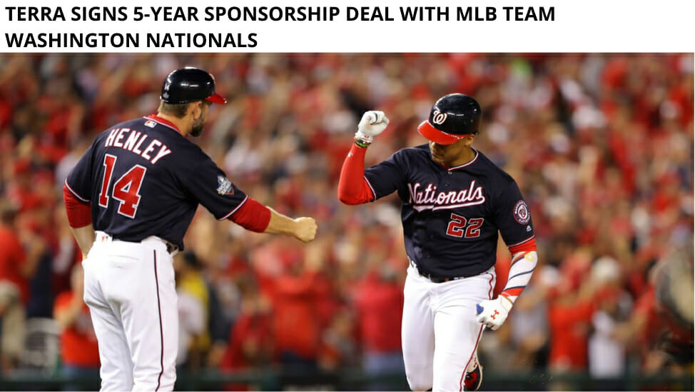 Terra Signs 5-Year Sponsorship Deal With Mlb Team Washington Nationals