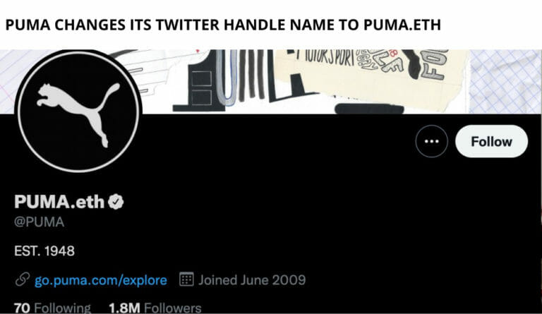 Puma Changes Its Twitter Handle Name To Puma.eth