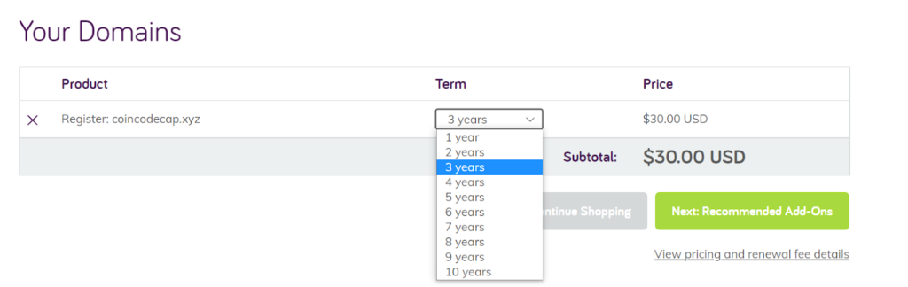 Select The Number Of Years