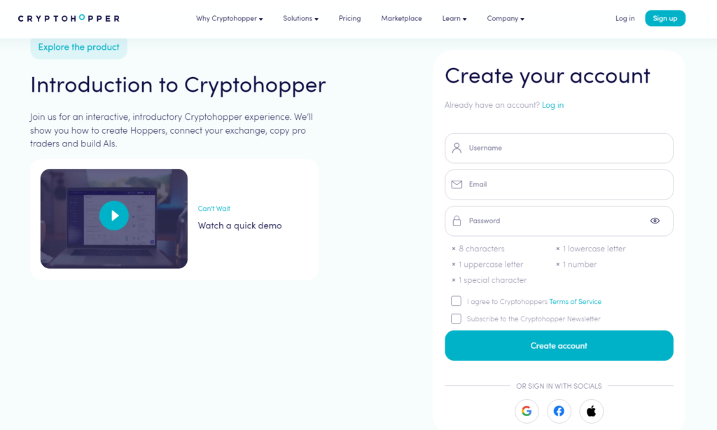 Creating An Account On Cryptohopper