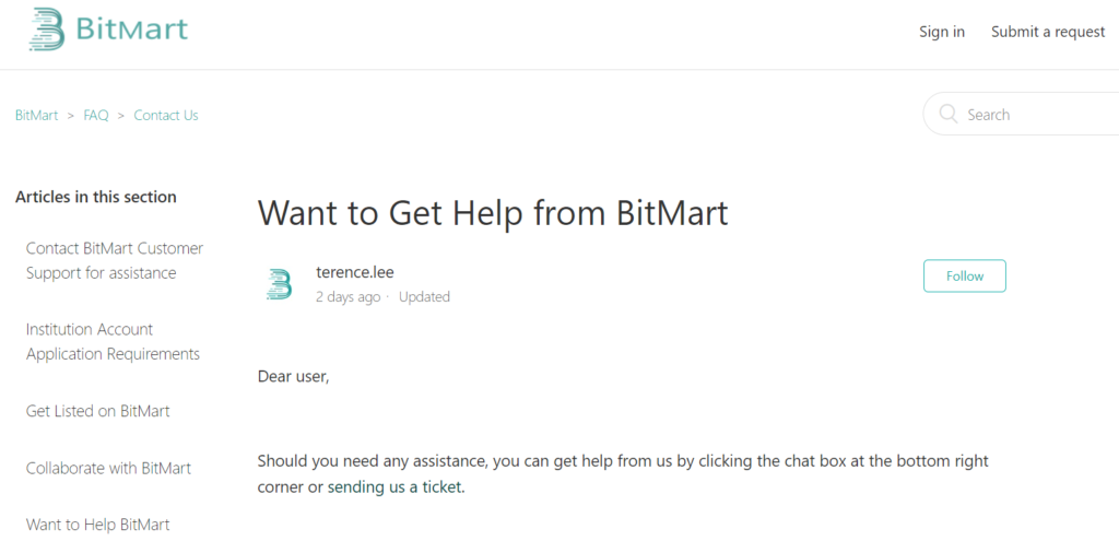 Bitmart Customer Support