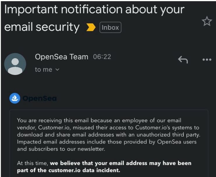 Data Breach Warning Email