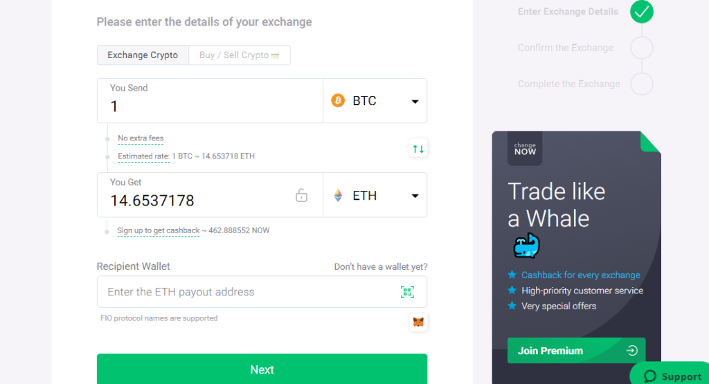 Exchange Page - Changenow
