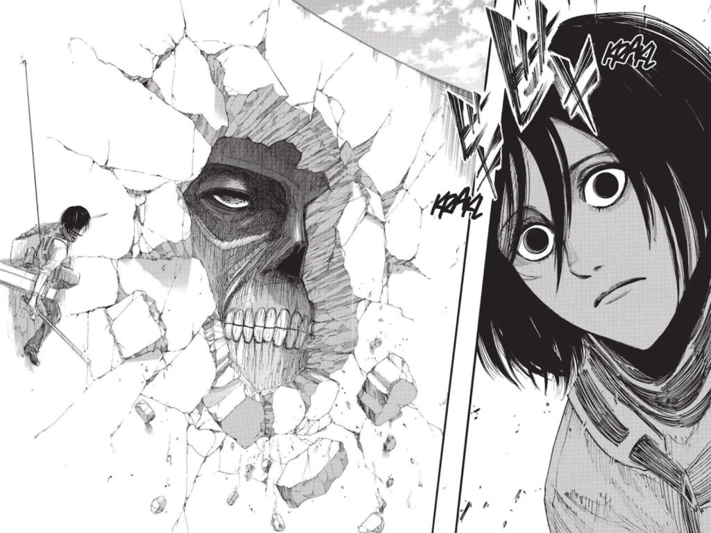 Attack On Titan: The Reveal Of The Colossal Titan'S Face Within Wall Maria.