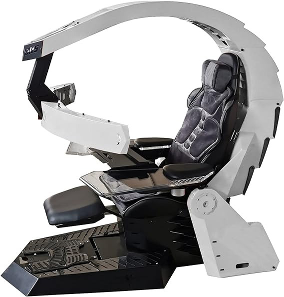 Family Comfortable Video Gaming Chair Gaming Computer Cockpit Luxurious Gaming Chair Game Cockpit Boss Chair Game Chair Ergonomic Office Chair With Massage Waist Support Leather Back+Metal Shell White 