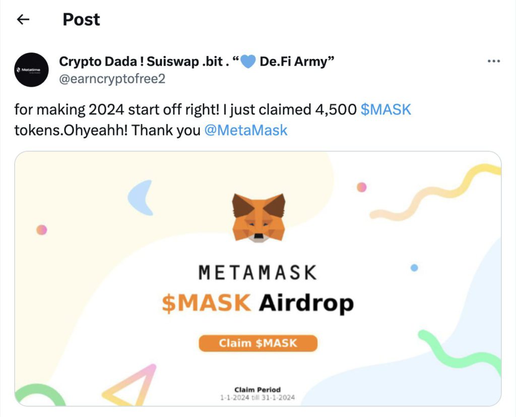 MetaMask Phishing Scam post on X (Twitter)