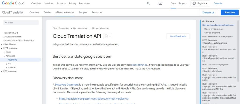 Google Cloud Translation Api  