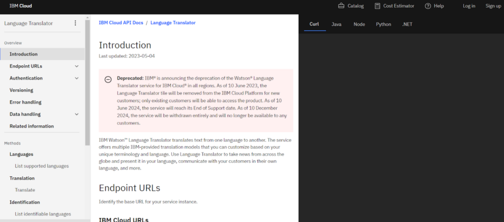 IBM Language Translator API