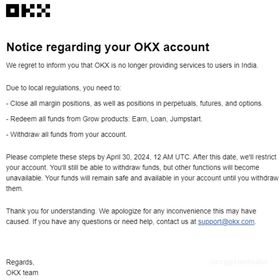 Okx Notice To Indian Users