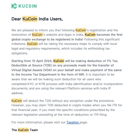Kucoin India Introduces 1% Tds On Crypto Transfers