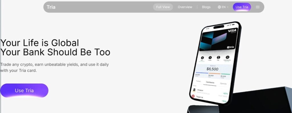 Screenshot Of Tria Card Review - Web3 Payments Made Simple Now