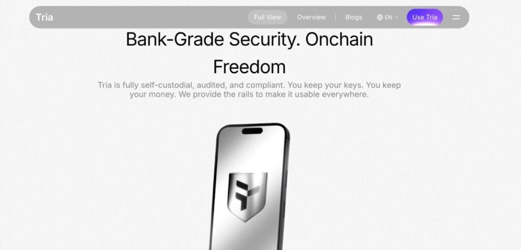 Screenshot Of Tria Card Review - Web3 Payments Made Simple Now