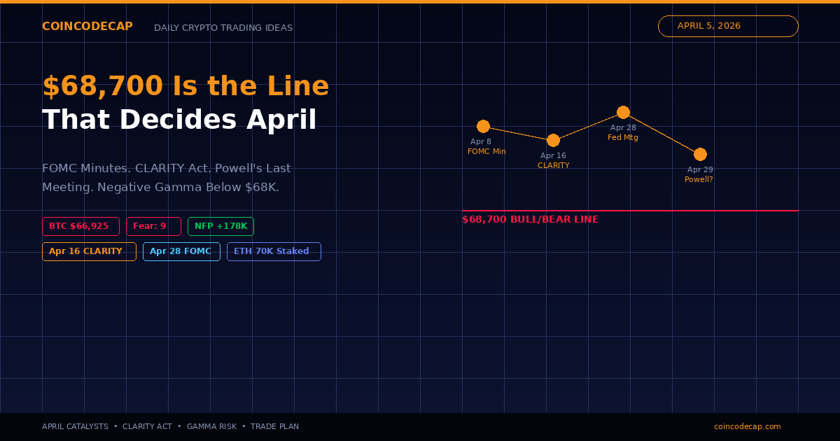 Bitcoin’s $68,700 Line Decides April — Clarity Act + Fomc + Gamma Trap Meta Description: