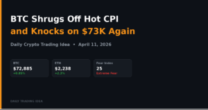 Bitcoin climbed past $72,800 despite hotter-than-expected March CPI data. Here’s my long setup targeting $75K with a tight stop below $71,200.