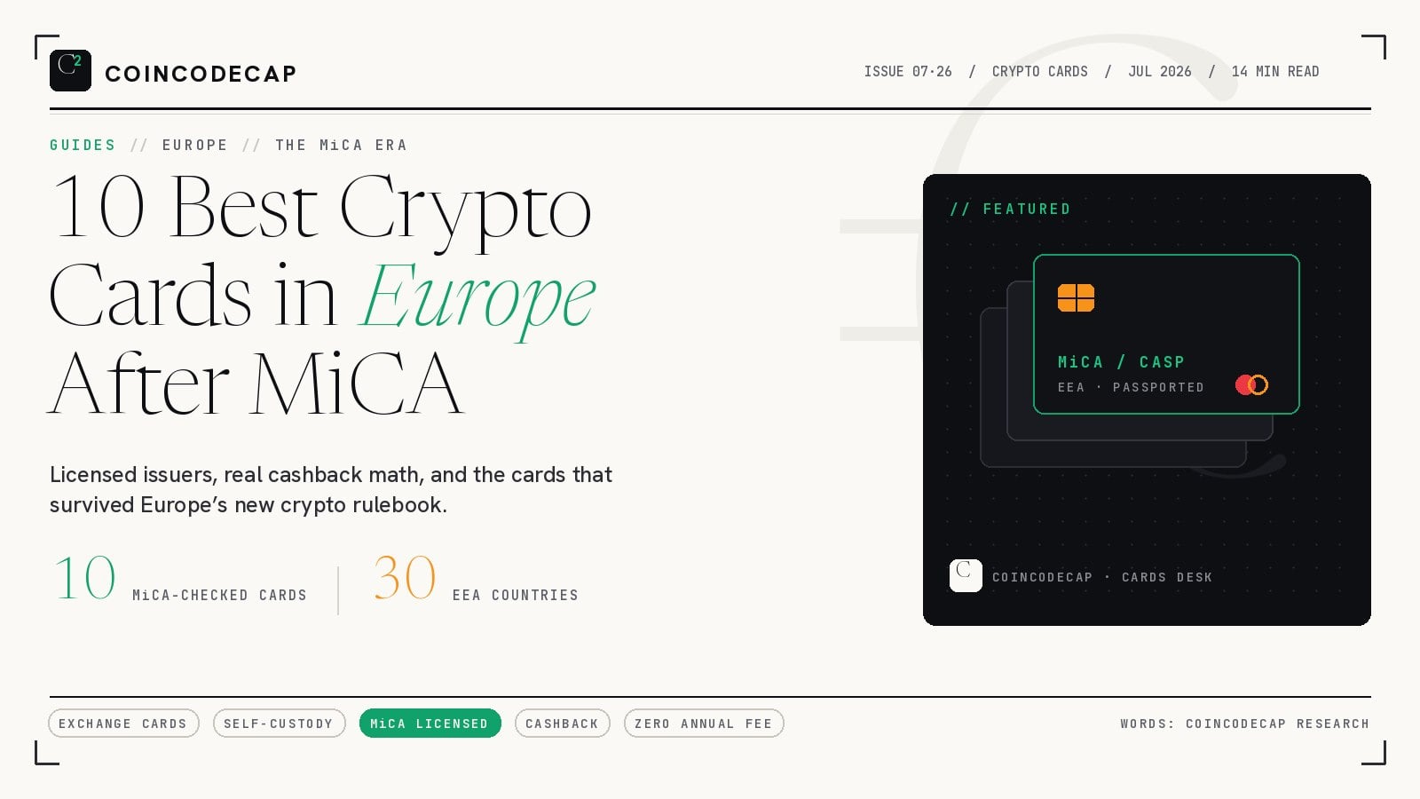 Best Crypto Cards In Europe After Mica - Coincodecap Editorial Cover