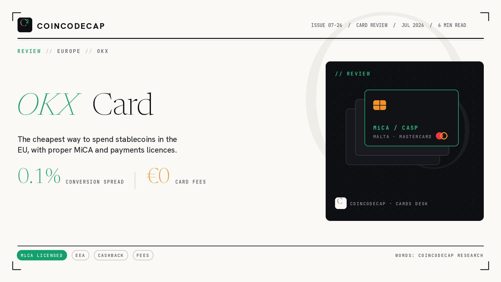 Okx Card Review: Stablecoin Spending In The Eu 1 Okx Card Review By Coincodecap - Mica-Licensed Stablecoin Card For The Eu