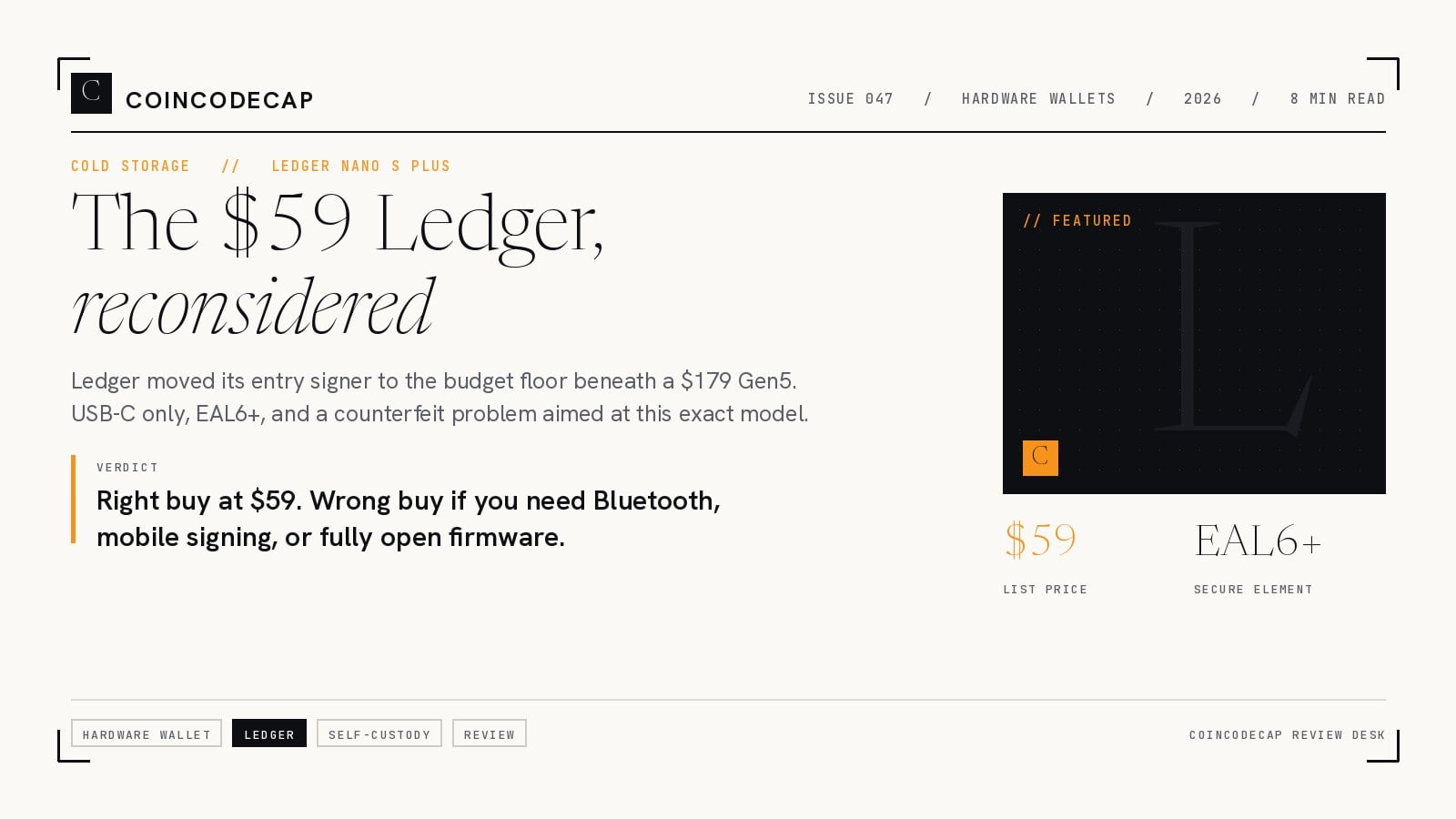 Ledger Nano S Plus Review Cover: The $59 Ledger, Reconsidered