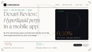 Dexari Review Cover: Hyperliquid Perps In A Mobile App, 0.10% Entry-Tier Fee, Builder Fees Down 90% Year On Year