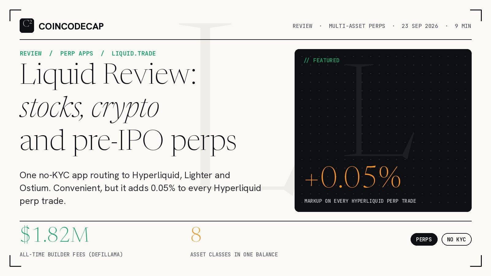 Liquid Review Cover: Crypto, Stock And Pre-Ipo Perps App, 0.05% Markup On Hyperliquid Trades