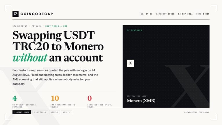 Editorial Cover: Swapping Usdt Trc20 To Monero Without An Account, Four No-Account Swap Services Compared